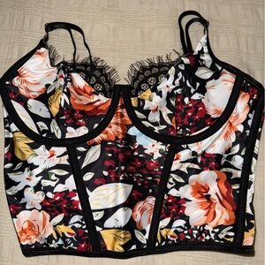 SHEIN Floral Lace Bralette - Black, Red, and Orange